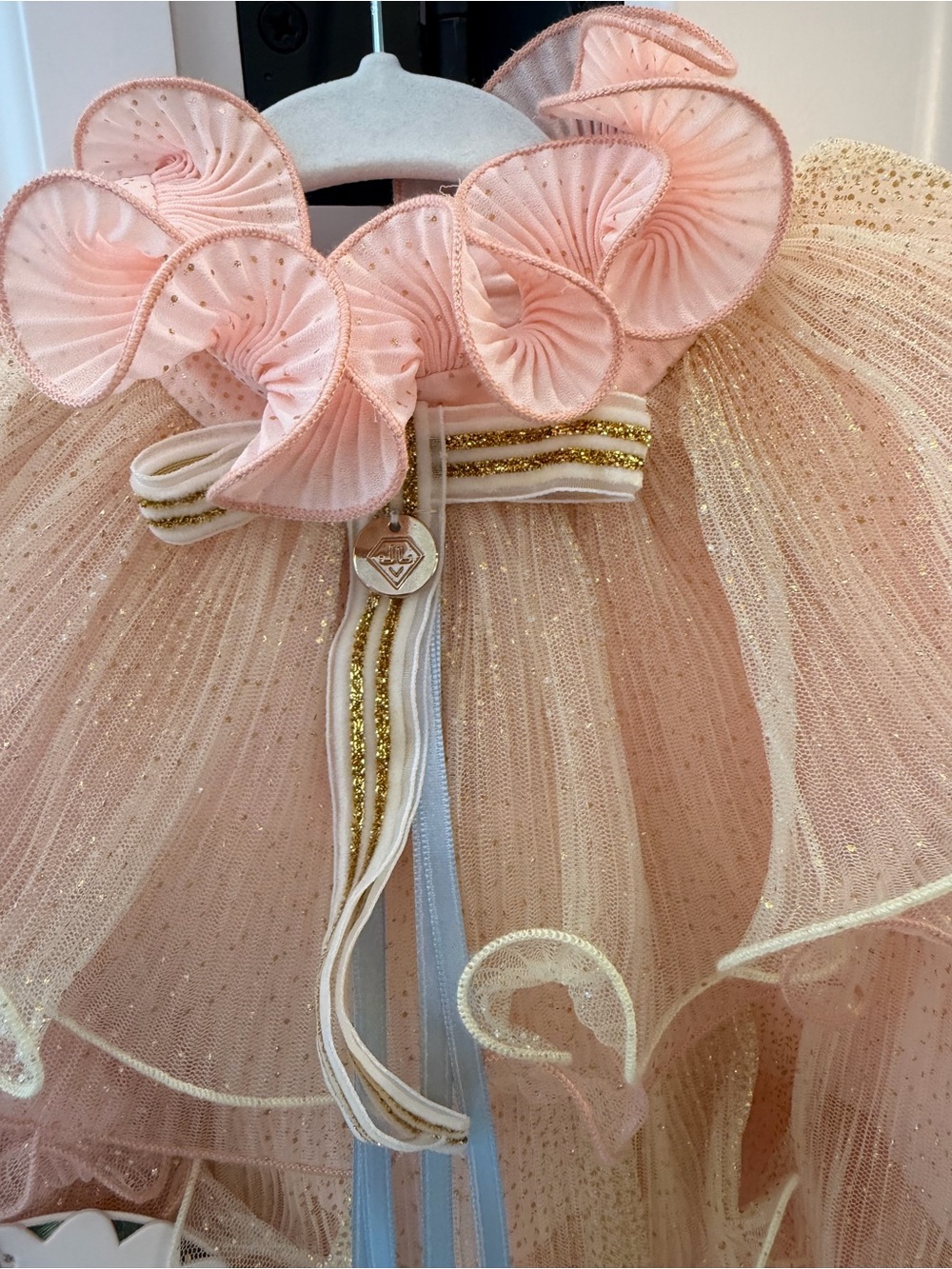 Girls Peach Ruffle Tulle Top - Picture 3 of 5